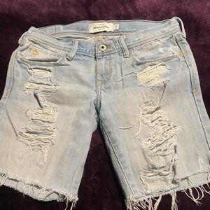 Abercrombie Kids Distressed Light Blue Denim Shorts